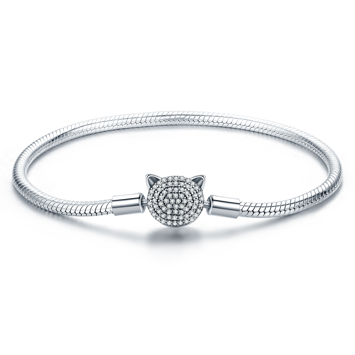 pulsera de cadena de gato adorable estilo pandora en plata scb053