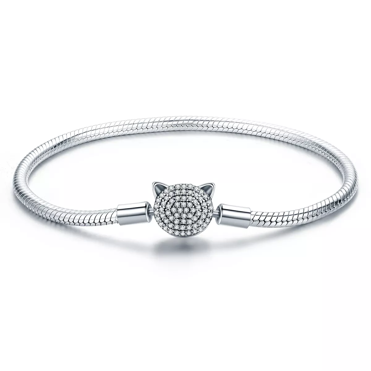 pulsera de cadena de gato adorable estilo pandora en plata scb053
