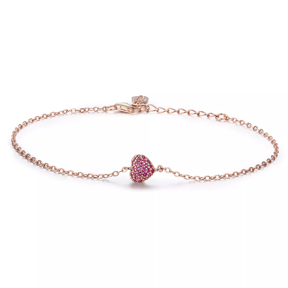 pulsera de cadena elegante con estilo pandora en oro rosa en forma de corazón scb050