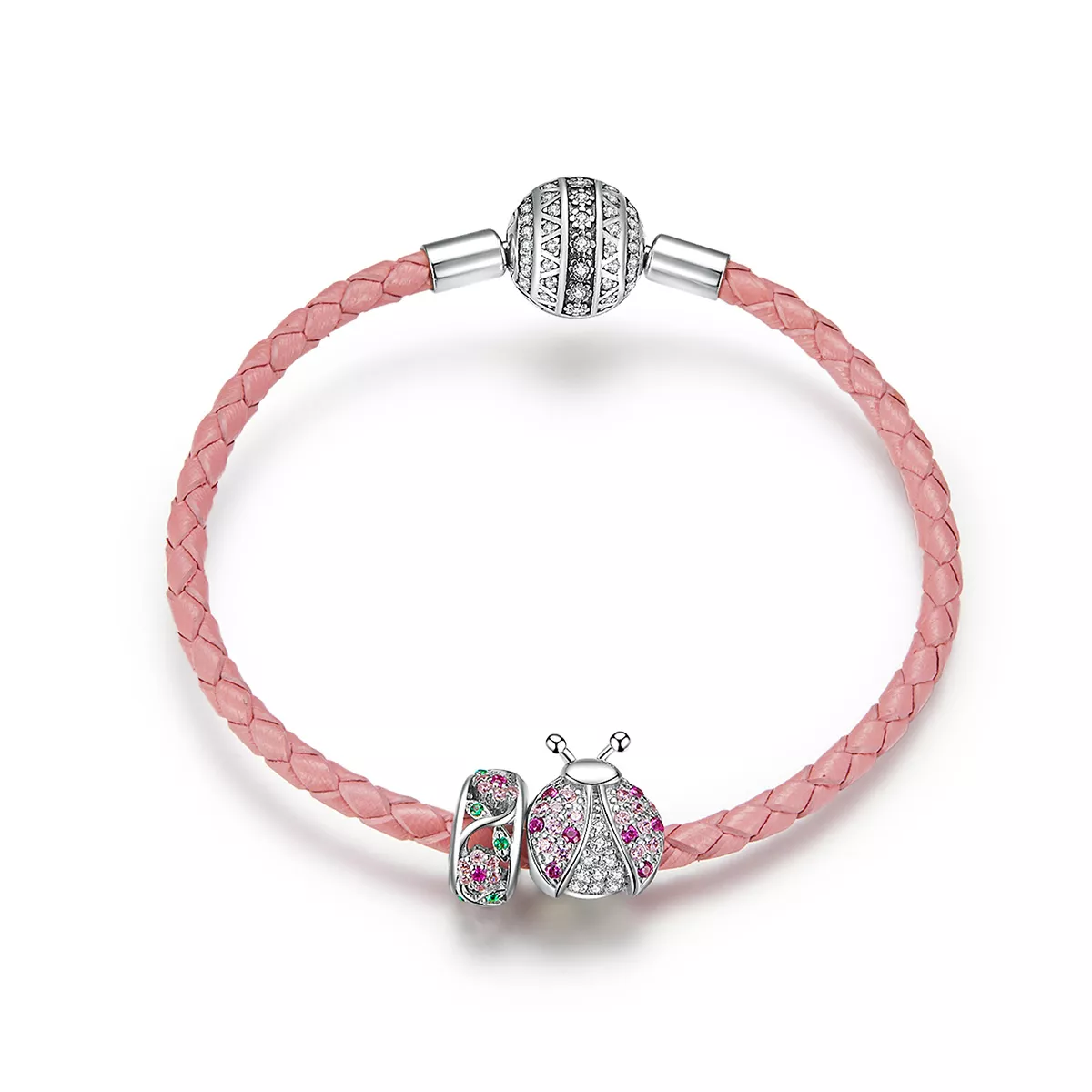 pulsera de cuero estilo pandora con mariquita scb823