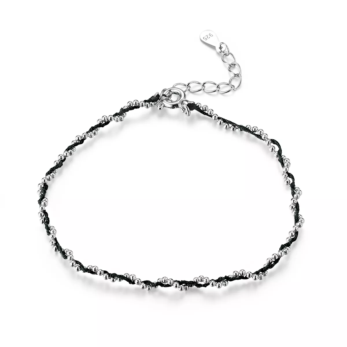 pulsera de estilo pandora de plata y cuerda negra scb173 bk