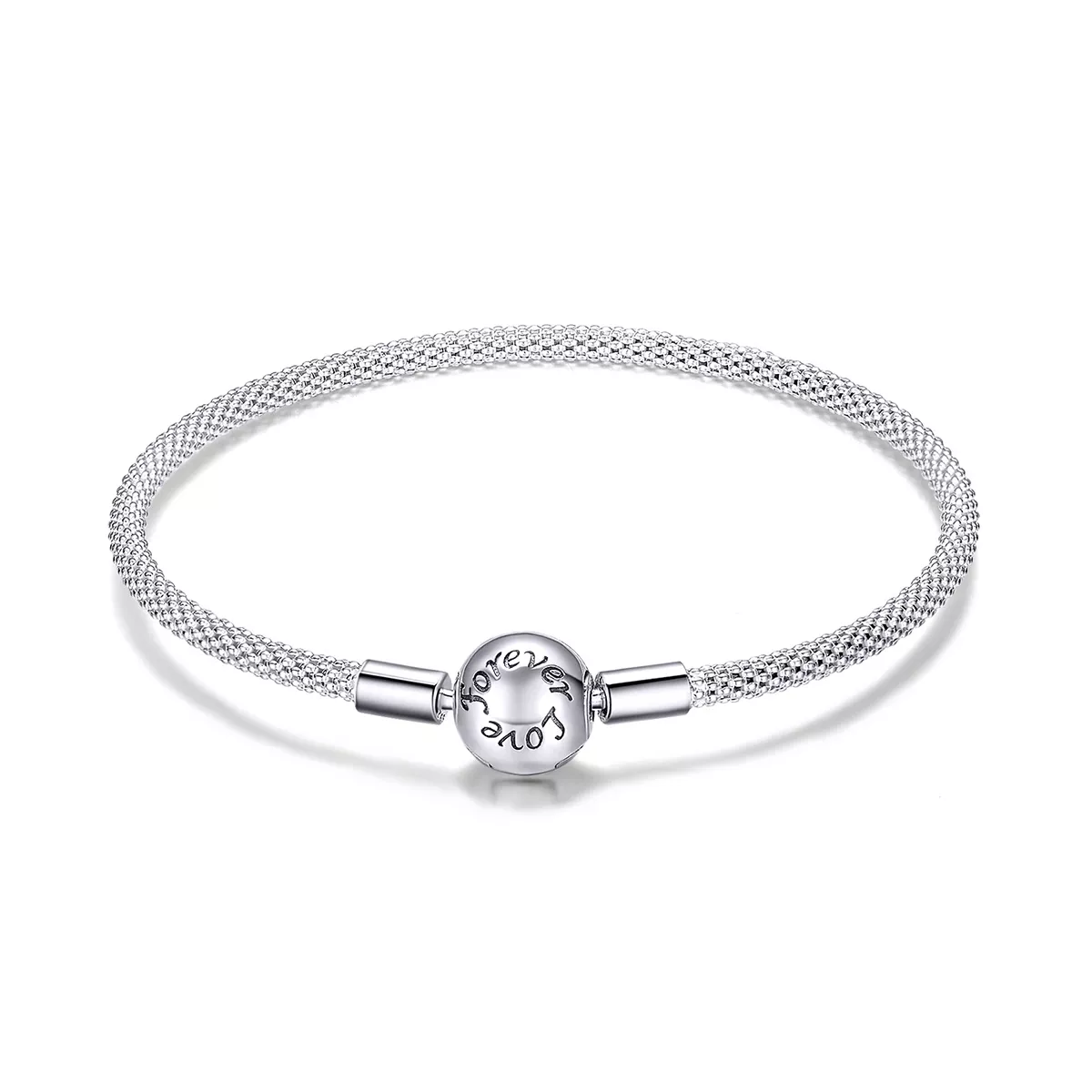pulsera de malla de plata estilo pandora con diseño de amor eterno scb105