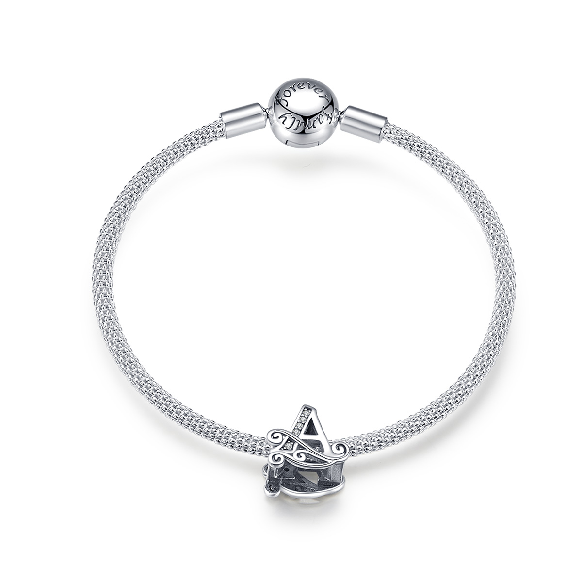 pulsera de malla estilo pandora con letra a de plata scb829