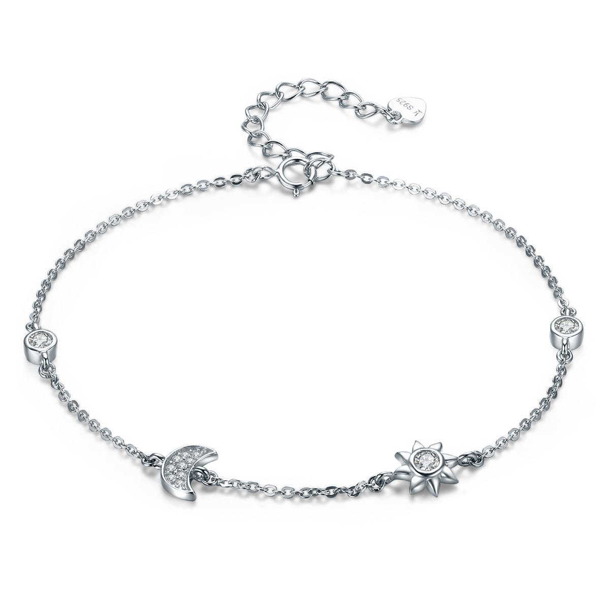 pulsera deslizable con cadena de luna sol y estrellas de estilo pandora en plata scb081