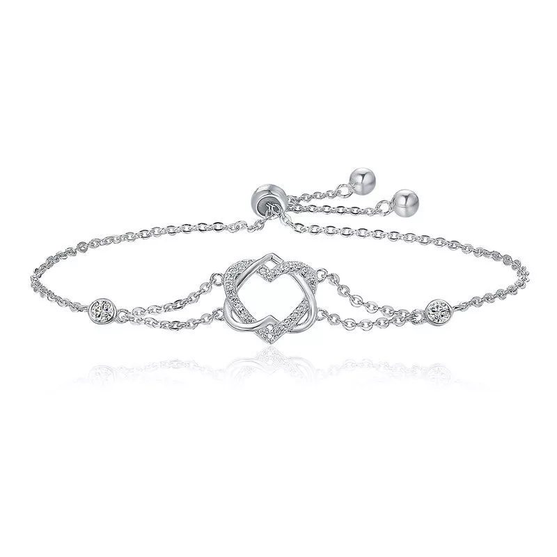 pulsera deslizante de aniversario en plata con diseño estilo pandora y cardiógrafo de amor scb022