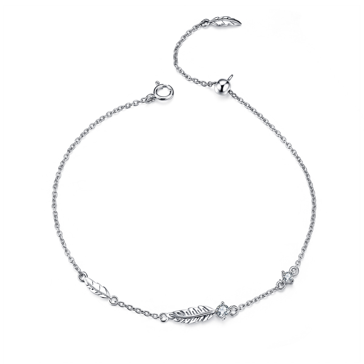pulsera deslizante de cadena con pluma de plata estilo pandora scb133