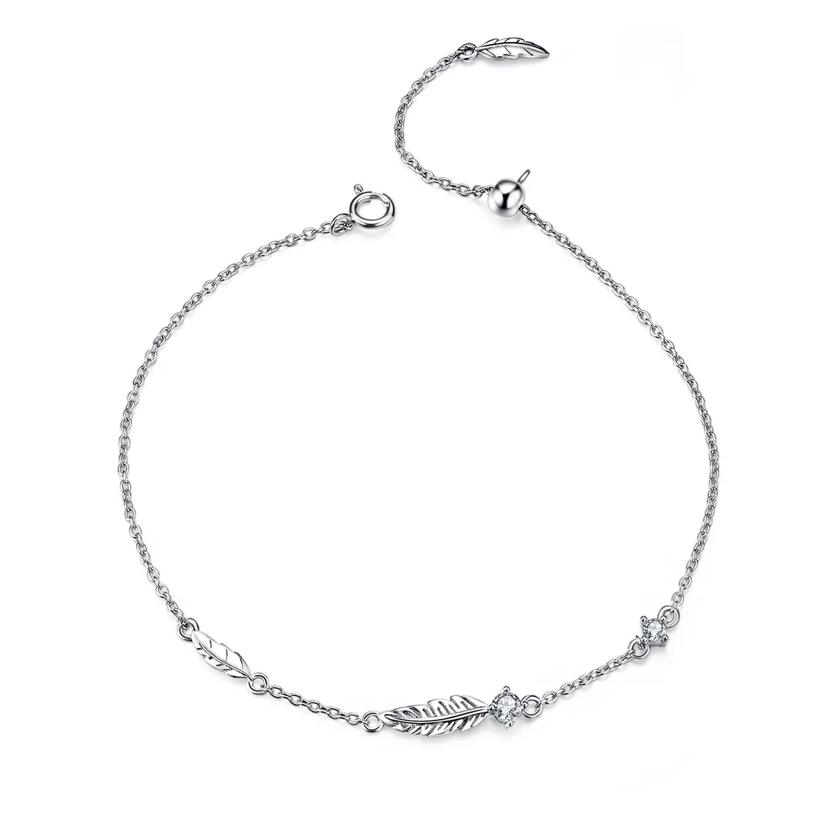 pulsera deslizante de cadena con pluma de plata estilo pandora scb133