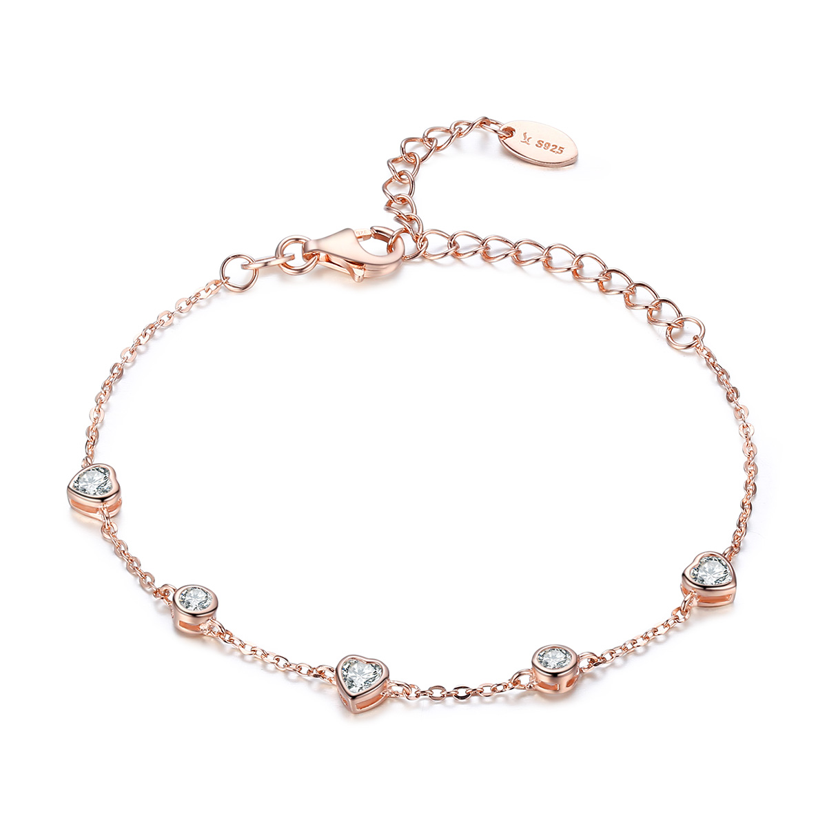 pulsera deslizante de cadena de cinco clips estilo pandora en color oro rosa belleza de la simplicidad scb097
