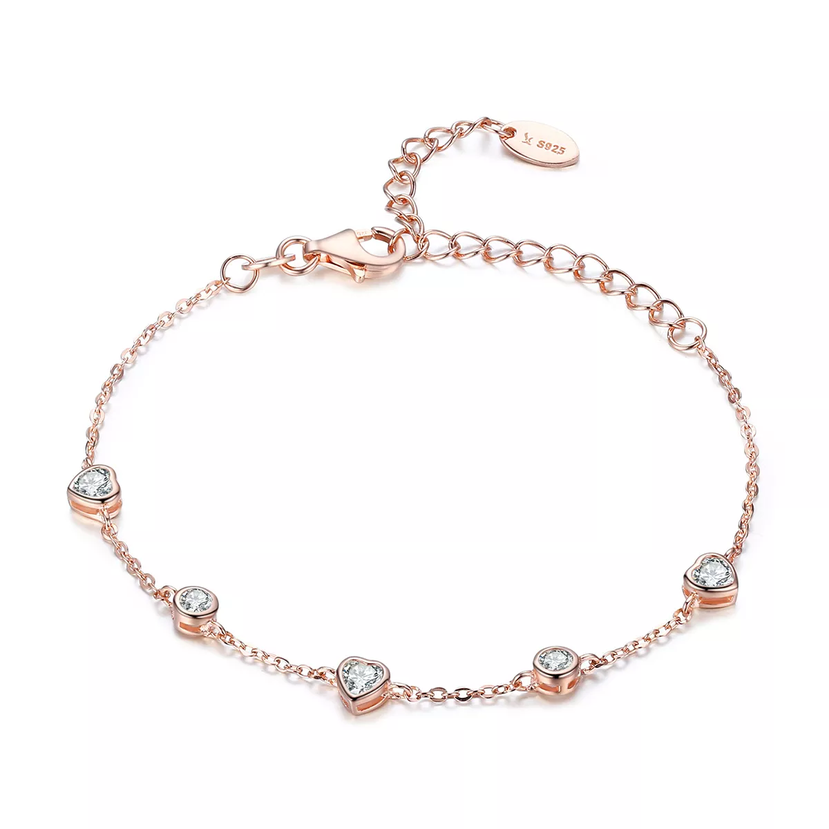 pulsera deslizante de cadena de cinco clips estilo pandora en color oro rosa belleza de la simplicidad scb097