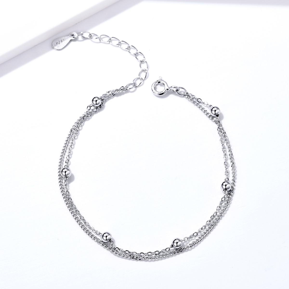 pulsera deslizante de cadena de pequeñas cuentas plateadas al estilo pandora scb131
