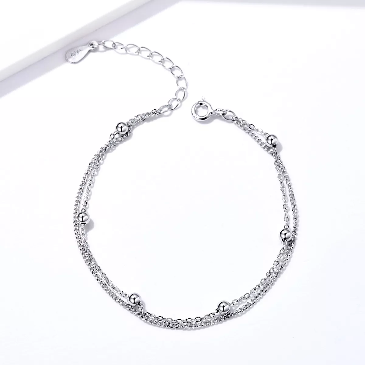 pulsera deslizante de cadena de pequeñas cuentas plateadas al estilo pandora scb131