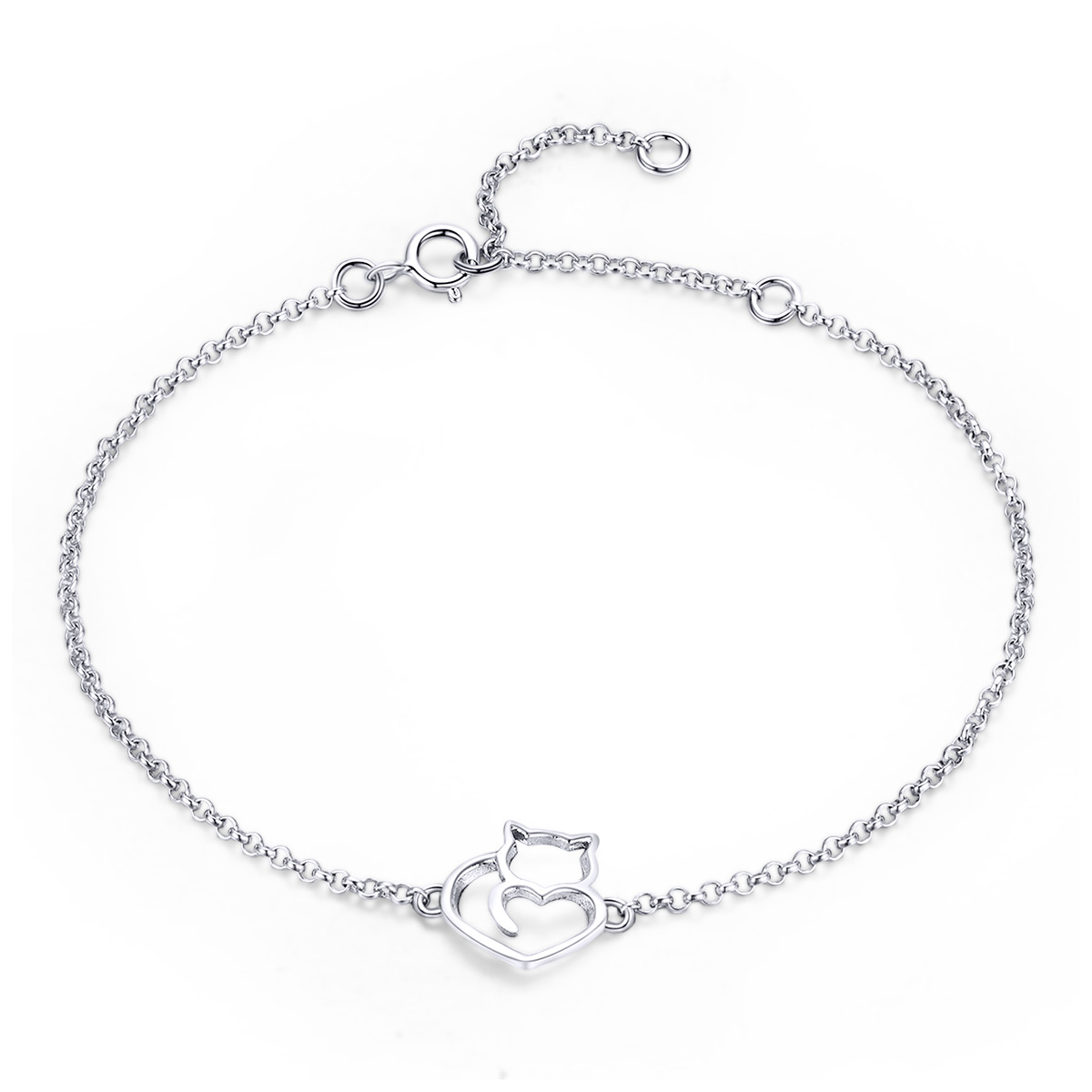 pulsera deslizante de cadena de plata estilo pandora con un adorable gato scb102