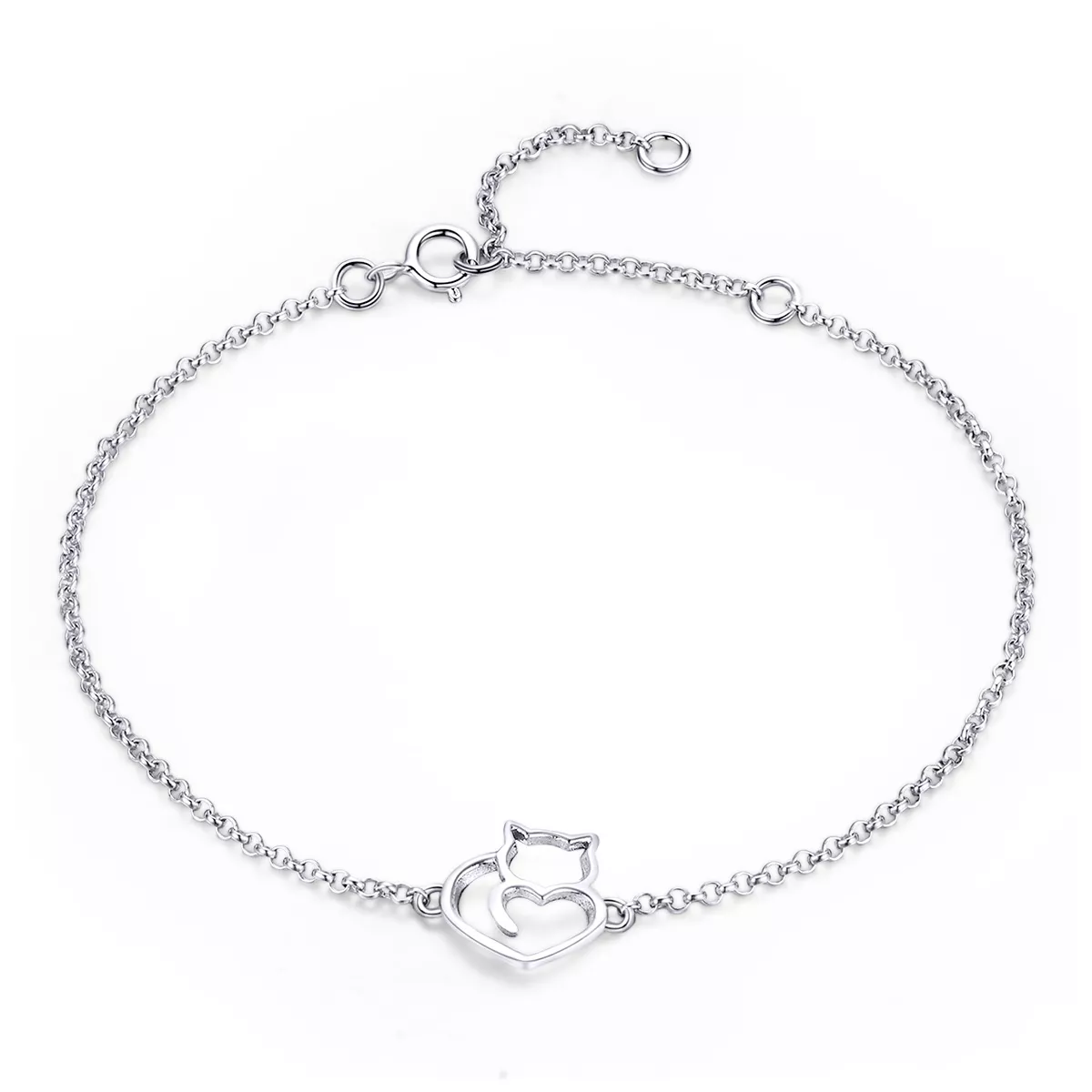 pulsera deslizante de cadena de plata estilo pandora con un adorable gato scb102