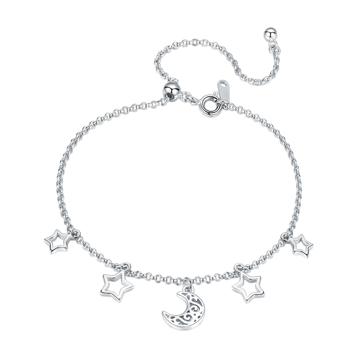 pulsera deslizante de cadena estilo pandora con estrellas plateadas en el cielo scb107