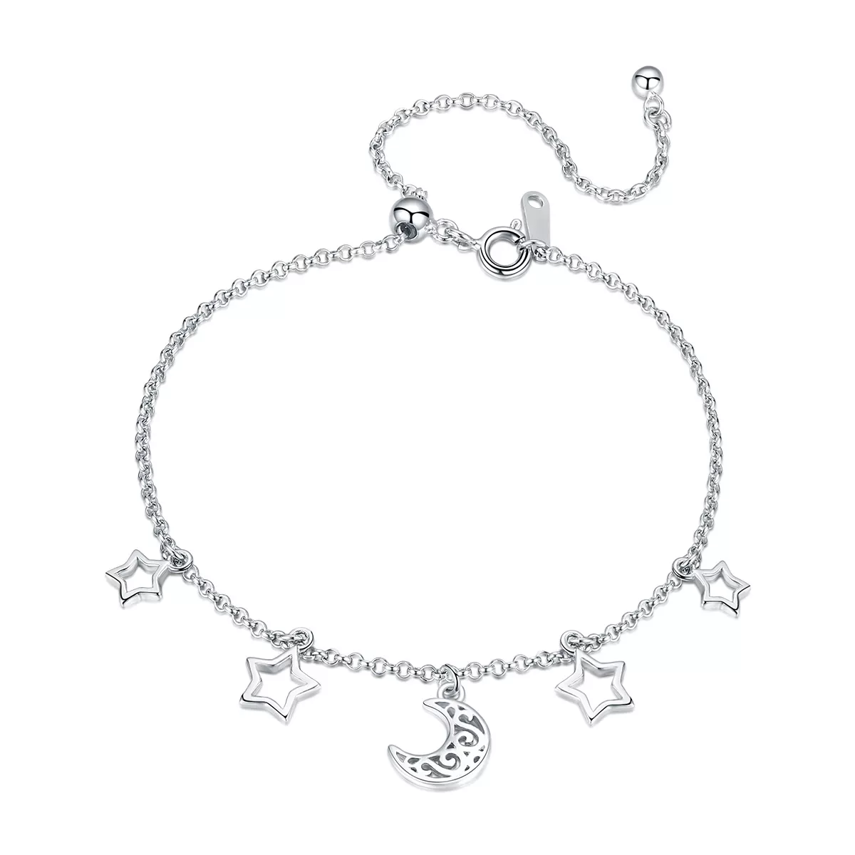 pulsera deslizante de cadena estilo pandora con estrellas plateadas en el cielo scb107