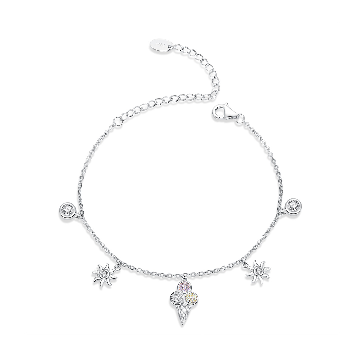 pulsera deslizante de cadena plateada estilo pandora con adorable helado scb139