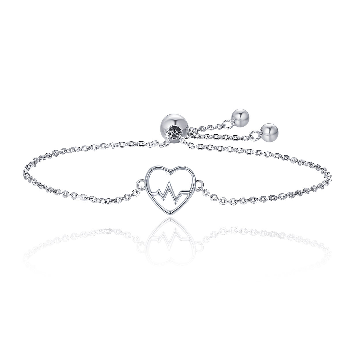 pulsera deslizante de estilo pandora en plata con diseño de cardiograma de amor scb019