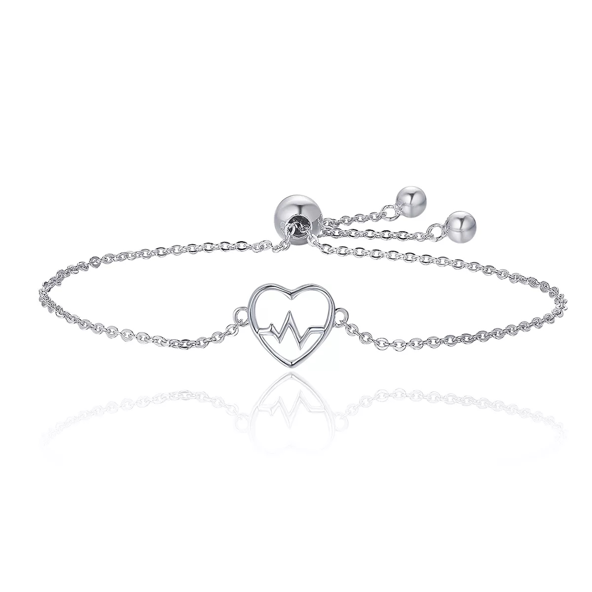 pulsera deslizante de estilo pandora en plata con diseño de cardiograma de amor scb019