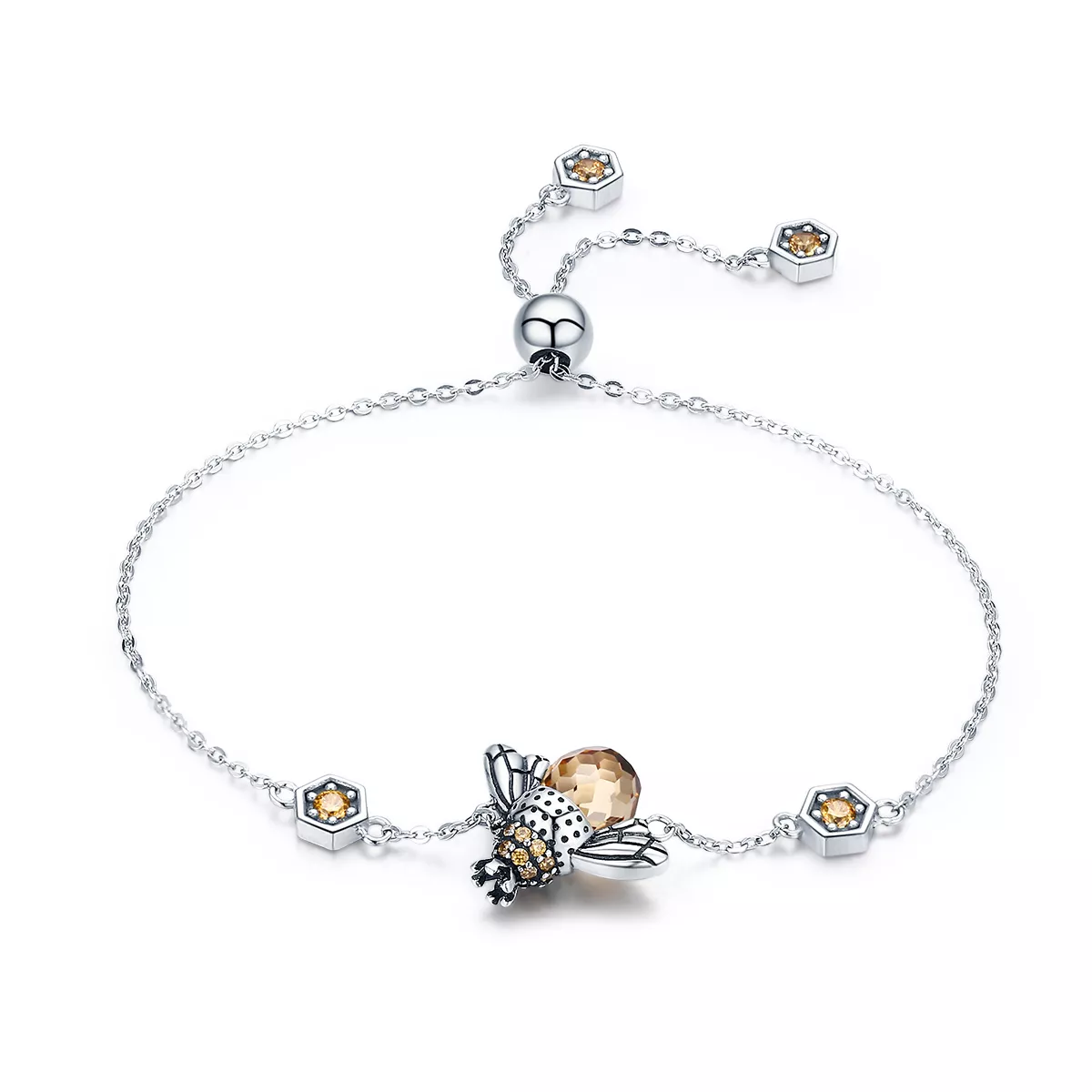 pulsera deslizante estilo pandora de plata con abeja bailarina scb043
