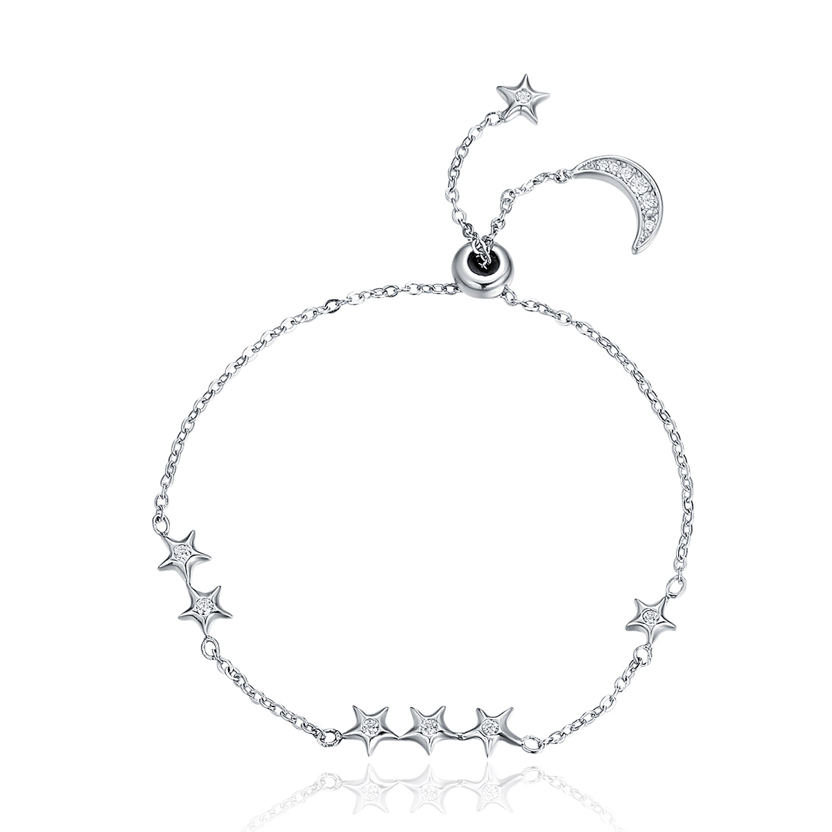 pulsera deslizante estilo pandora de plata whisper of star and moon scb007