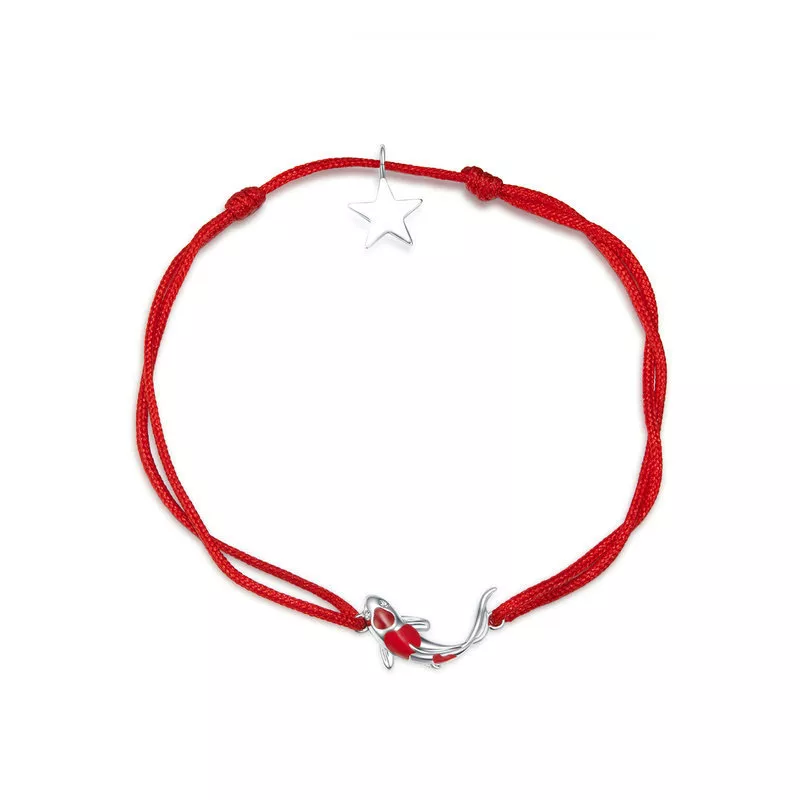 pulsera estilo pandora con cuerda roja y carpintero de la suerte de plata scb145