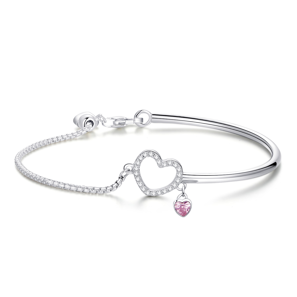 pulsera estilo pandora de plata con corazón de dama y circonia cúbica scb117
