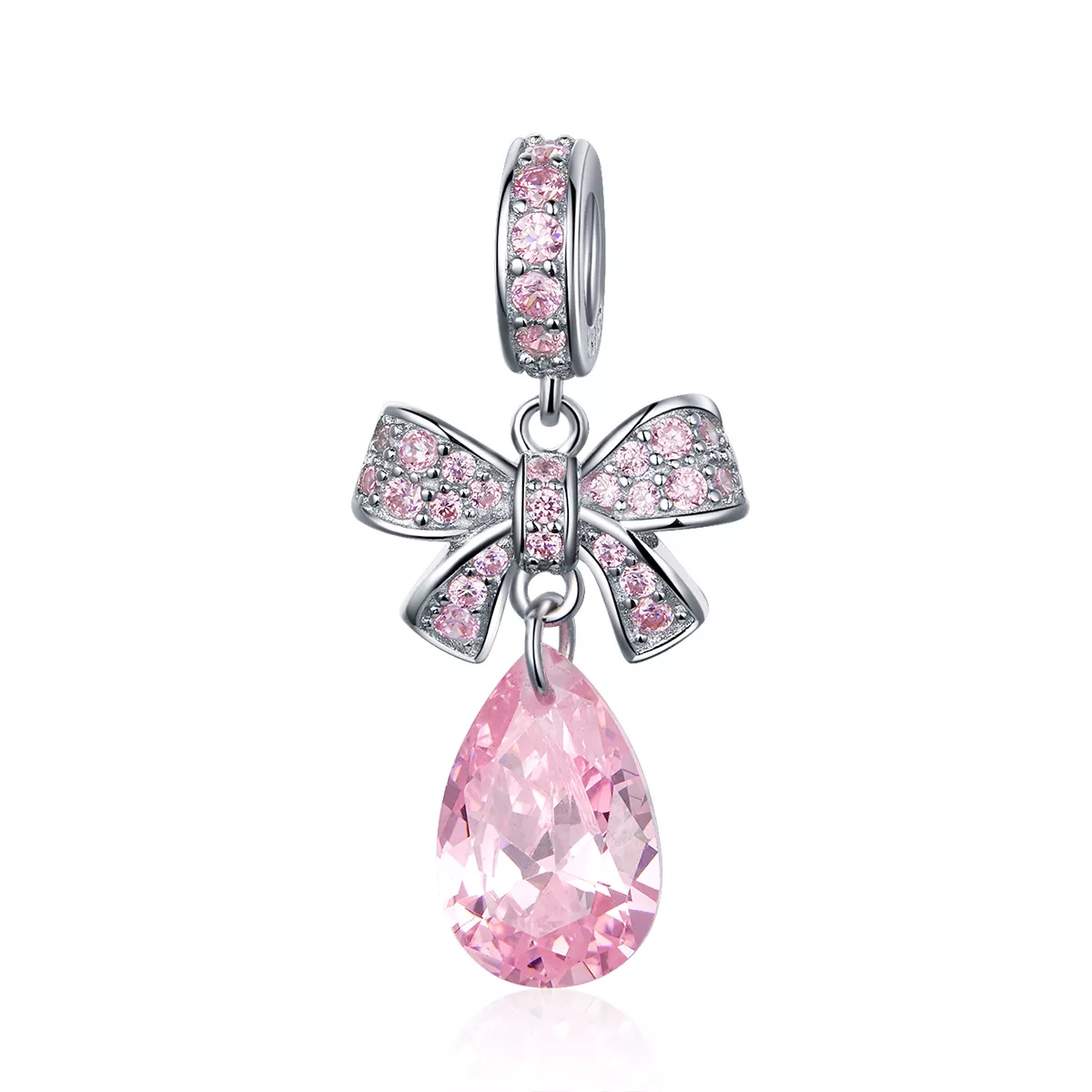 charm colgante de lazo rosa plateado estilo pandora scc1074