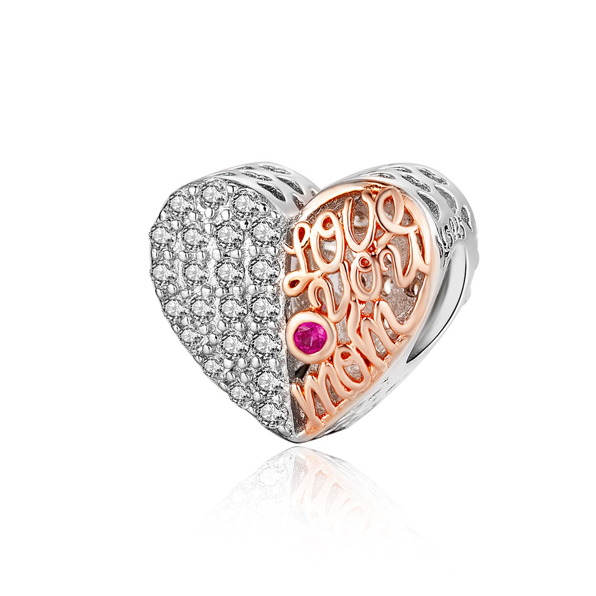 charm de corazón de mamá en plata y oro rosa con estilo pandora scc1173