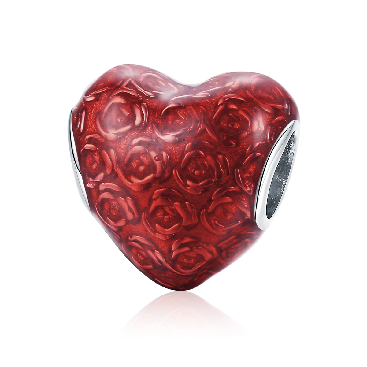 charm de corazón de plata estilo pandora con rosa scc1064