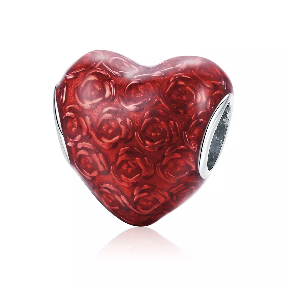 charm de corazón de plata estilo pandora con rosa scc1064