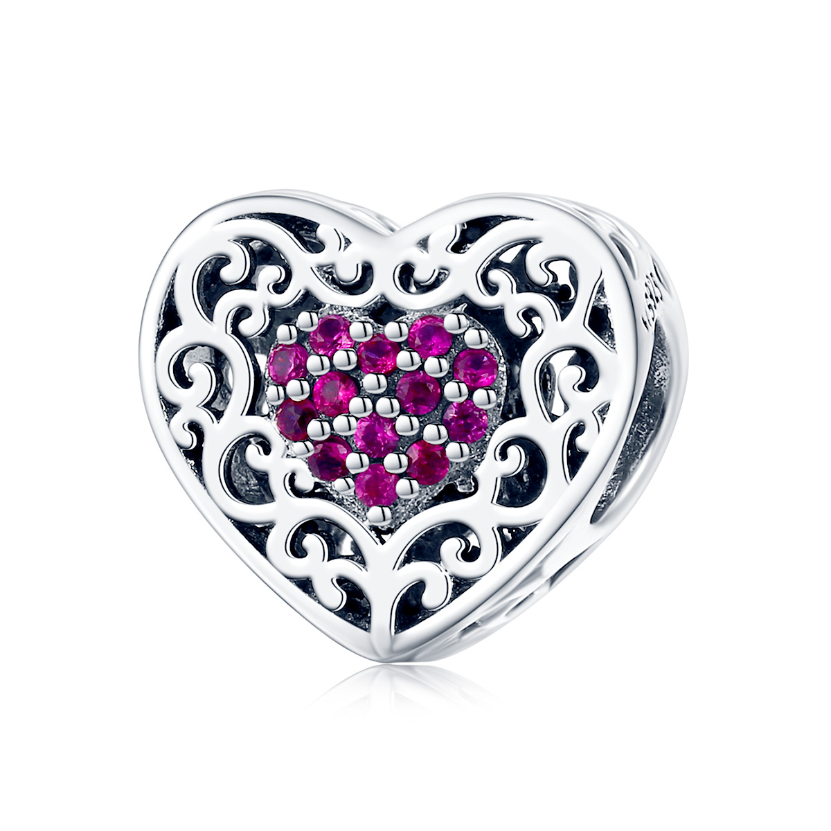 charm de corazón de plata estilo pandora scc1109