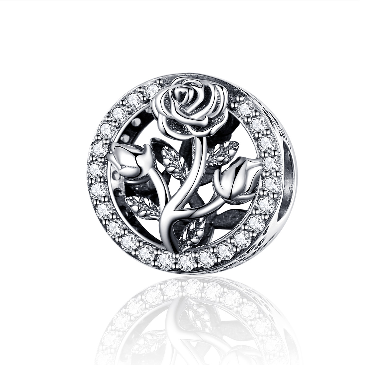 charm de flor de rosa plateada al estilo pandora scc1189