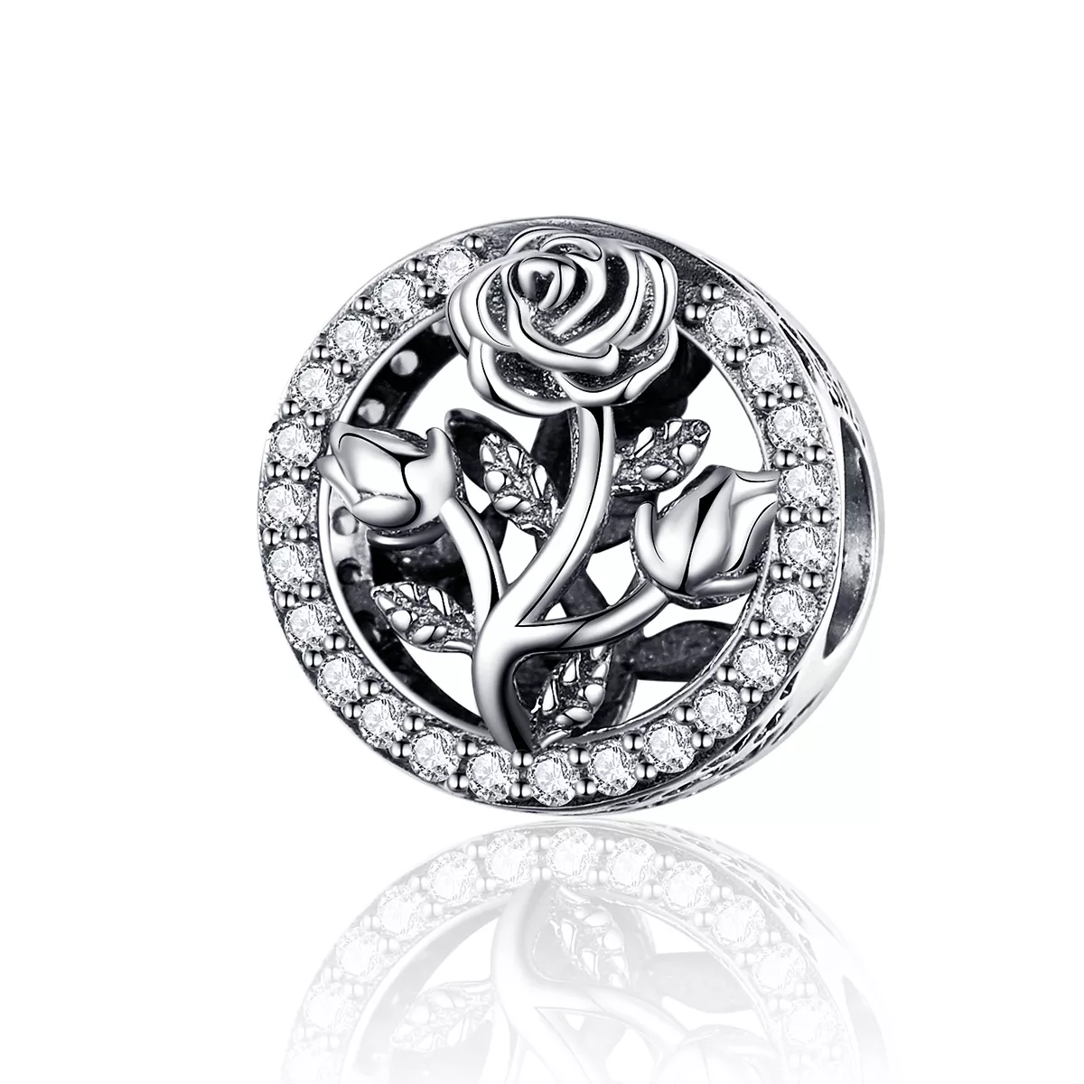 charm de flor de rosa plateada al estilo pandora scc1189
