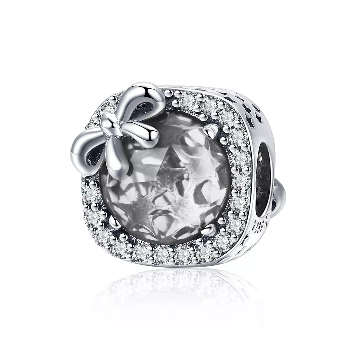 charm de plata con lazo de pavé estilo pandora scc1058 wh