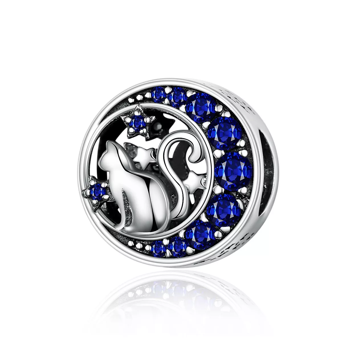charm de plata estilo pandora con gatito en la luna scc1204