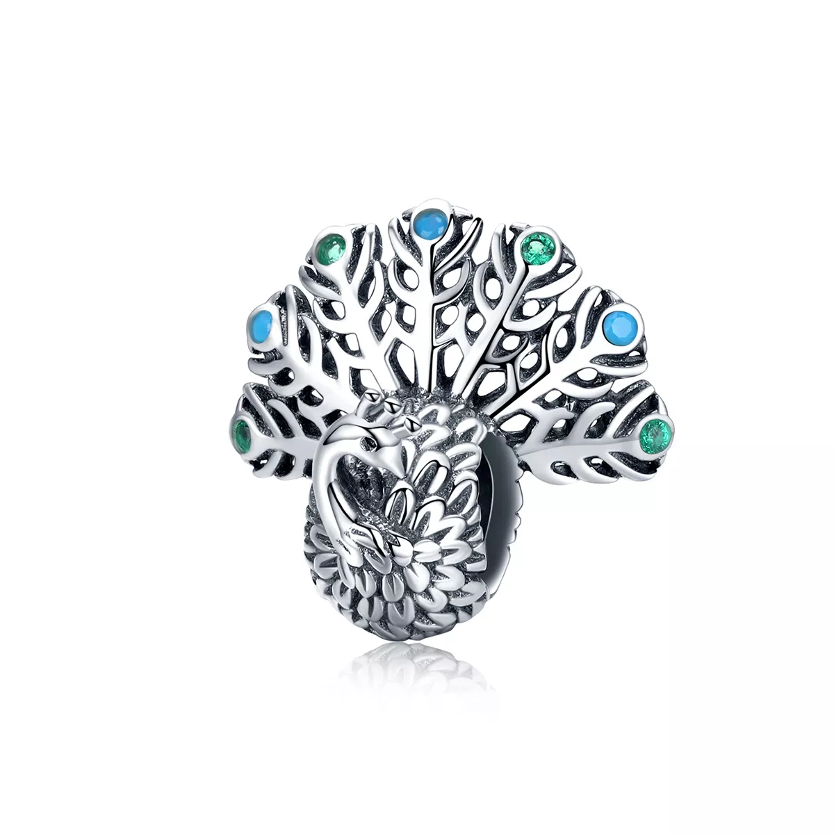 charm de plata estilo pandora con pavo real scc1260
