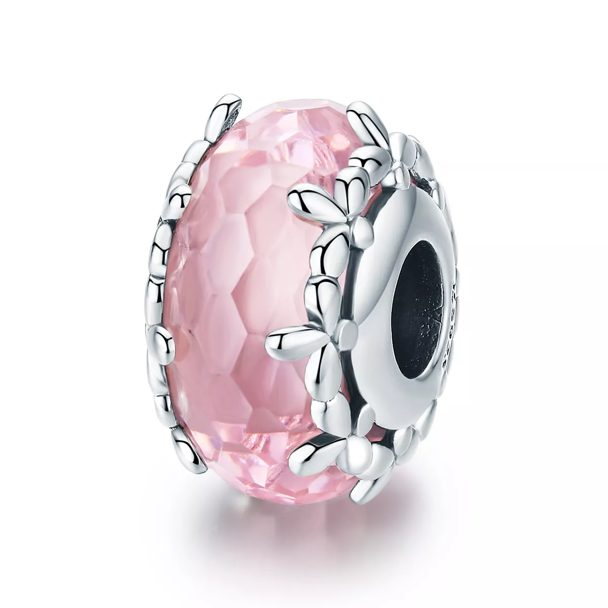 charm de vidrio murano con florete plateado en estilo pandora scc1282