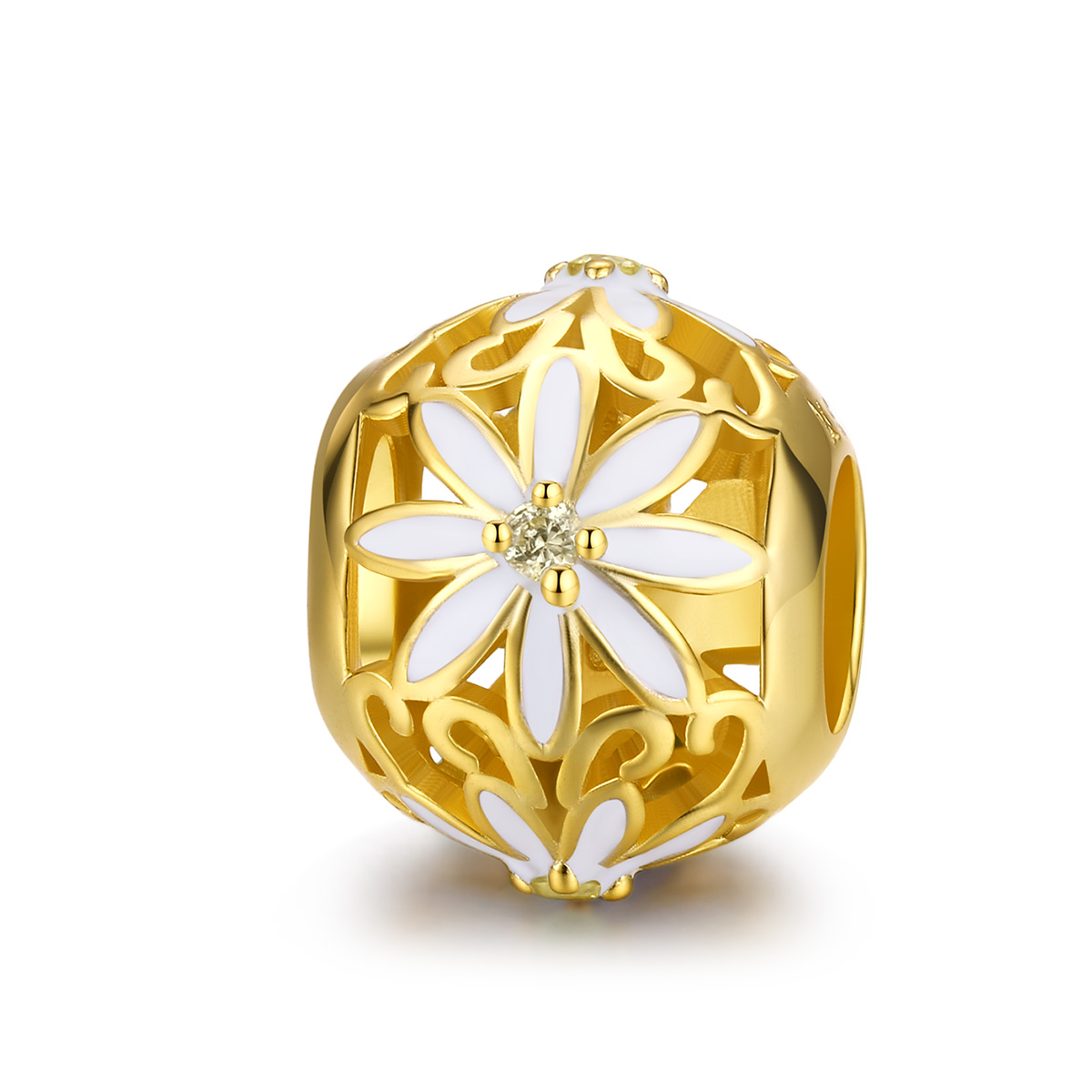 charm estilo pandora chapado en oro con diseño de margarita scc1216