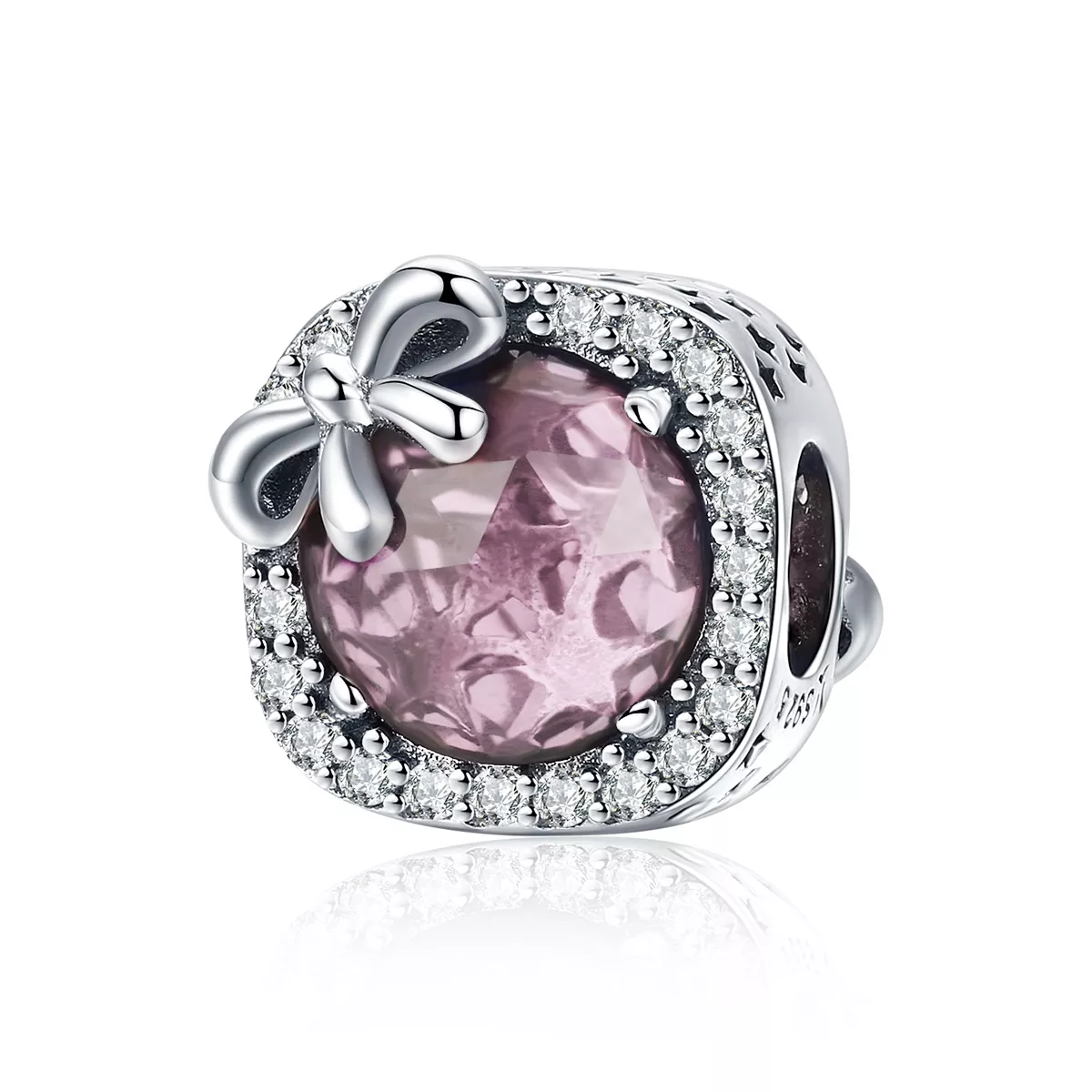 charm pandora estilo plata con lazo rosa pavé scc1058 pk