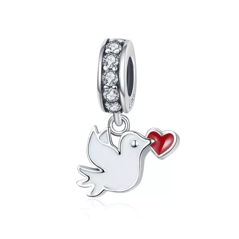 dije colgante de plata estilo pandora con mensajero de amor scc1227