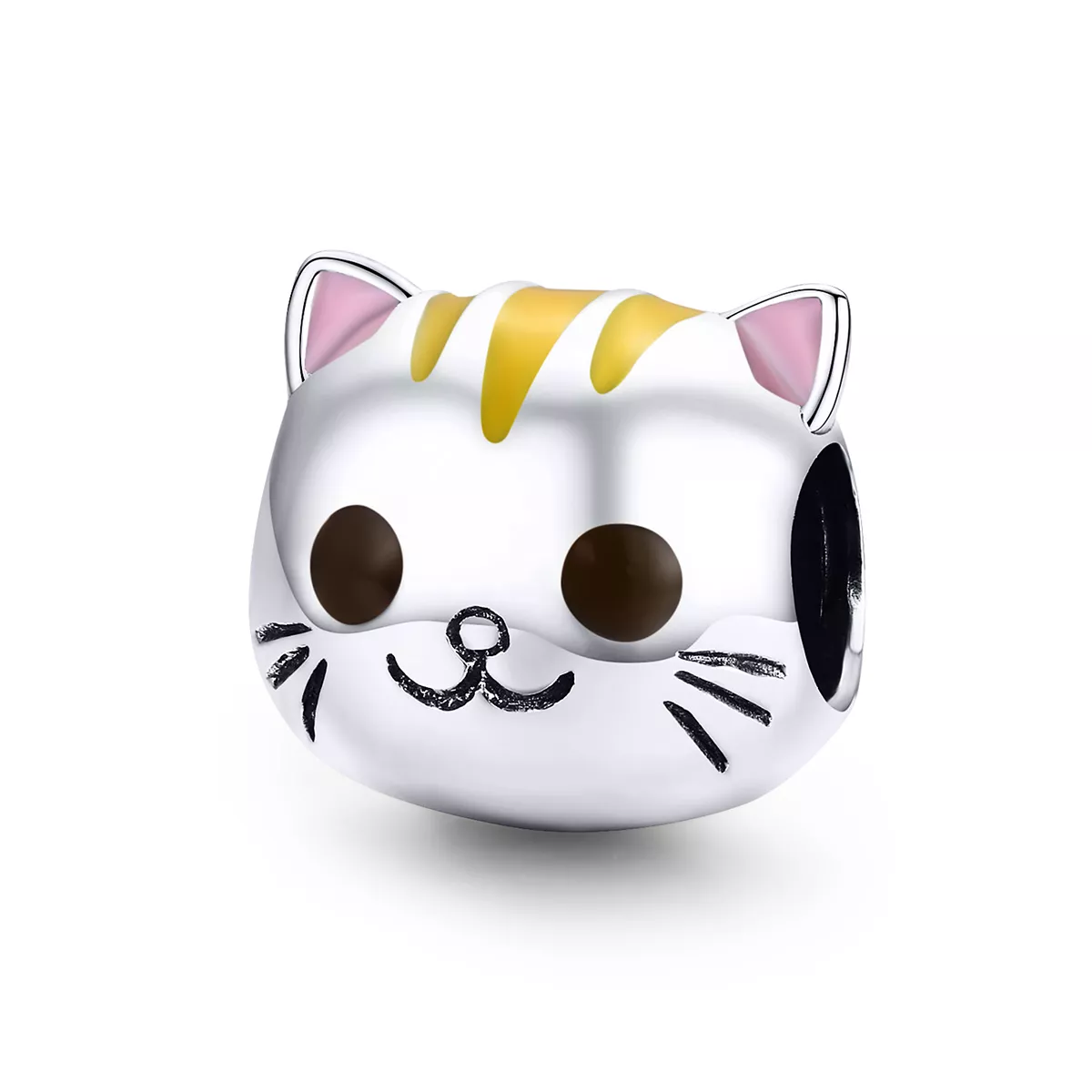 encanto de plata estilo pandora con gatito feliz scc1142
