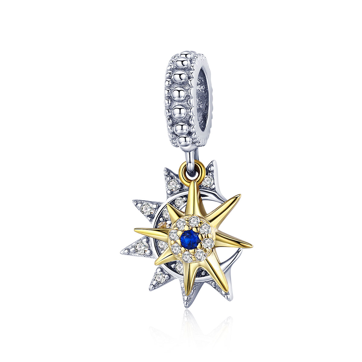 estilo pandora plata y oro plateado pavé sol y luna colgante scc1135