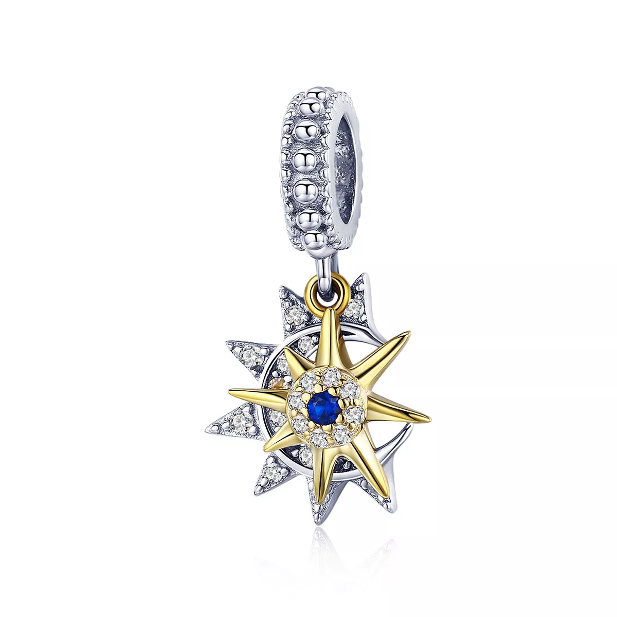 estilo pandora plata y oro plateado pavé sol y luna colgante scc1135