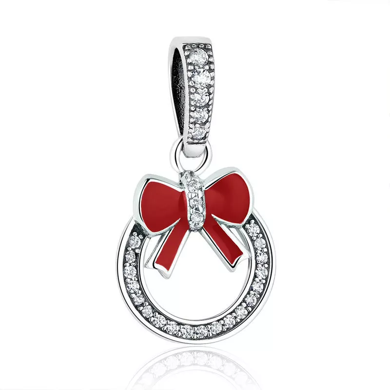pandora style corona de navidad plateada con colgante scc077