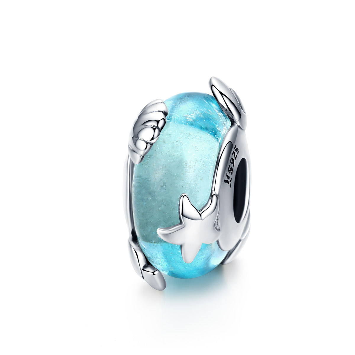 pandora style encanto de vidrio murano plateado mundo marino scc1257