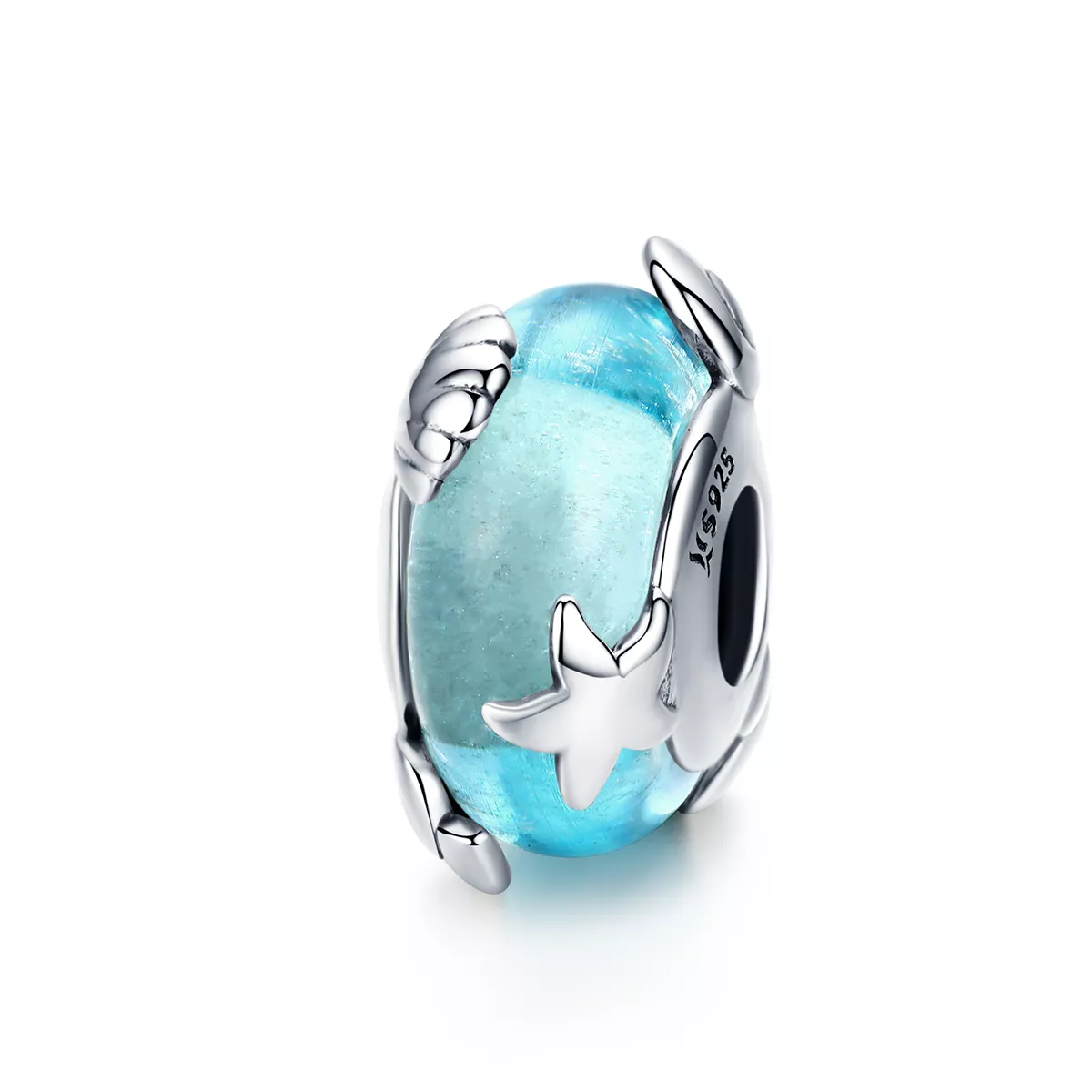 pandora style encanto de vidrio murano plateado mundo marino scc1257