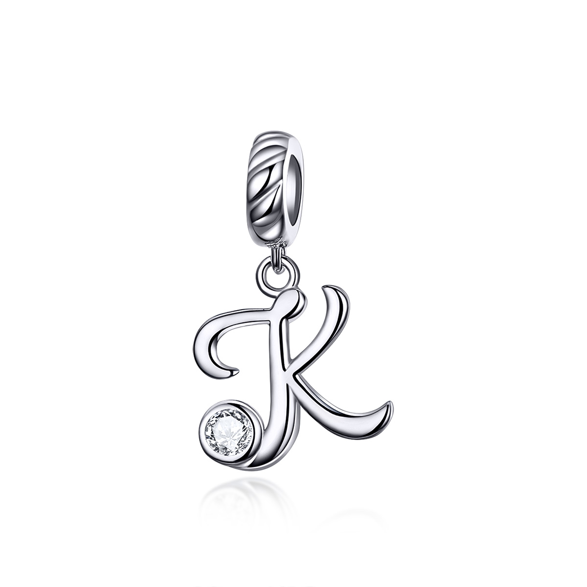 pendiente colgante de letra k en estilo pandora de plata scc1183 k