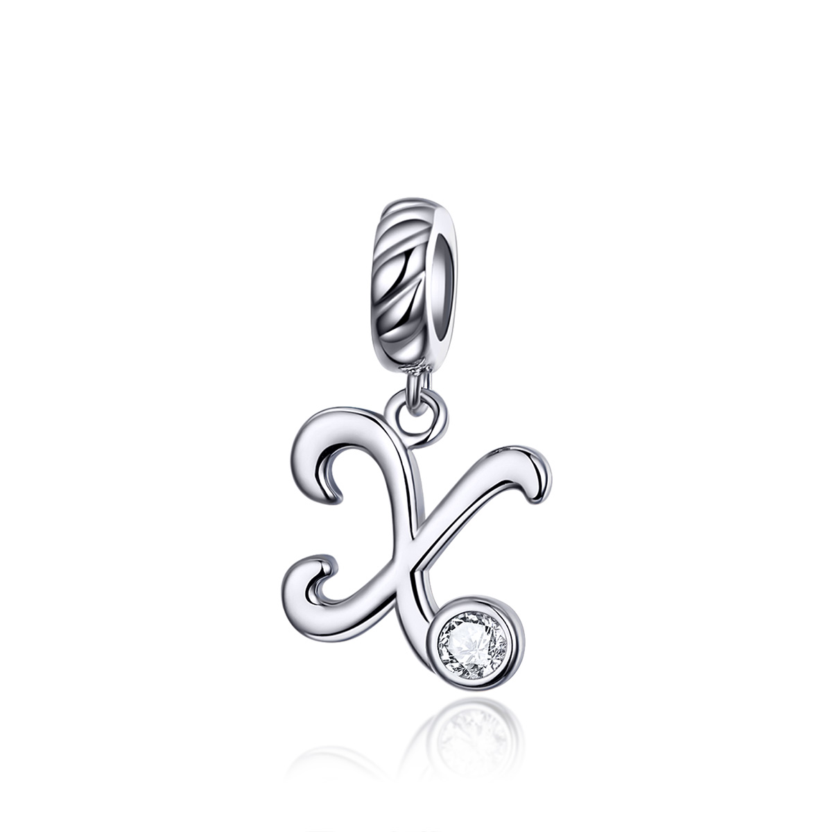 pendiente colgante de letra x en estilo pandora de plata scc1183 x