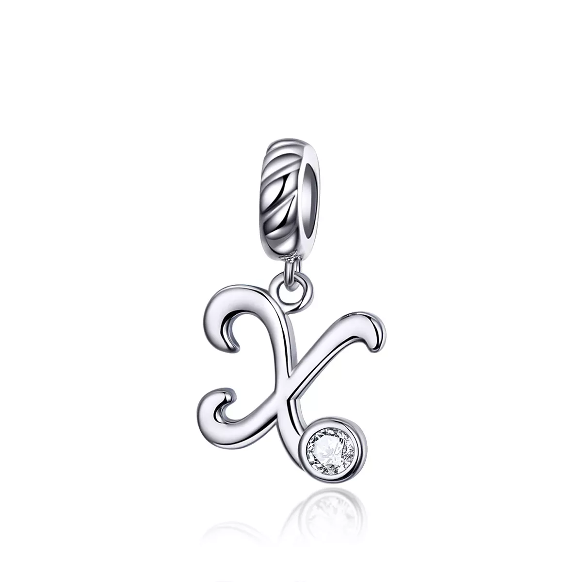 pendiente colgante de letra x en estilo pandora de plata scc1183 x