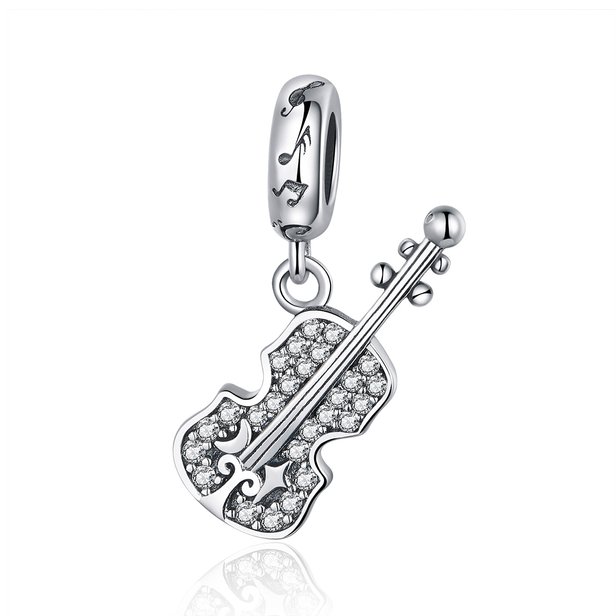 pendiente colgante de violín de plata estilo pandora con pavé scc1078